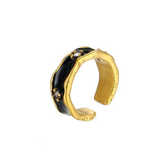 Hot Sale Gold Plating Smooth Irregular Lines Band Rings Delicate Titanium High Polished Textured Finger Enamel Rings
