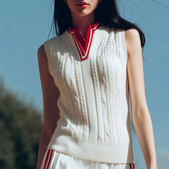 Sweater Manufacture Wool Twisted Designer Vintage Sweater Women Pullover Cable Knit V Neck Cricket Sweaters Vest