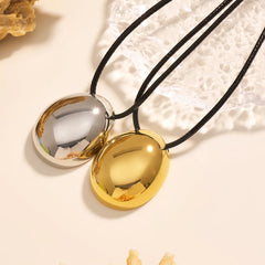 18K Gold Plated Leather Rope Luxury Stainless Steel Pull-Out Buckle Large Water Drop Polished Long Fashion Sweater Chain