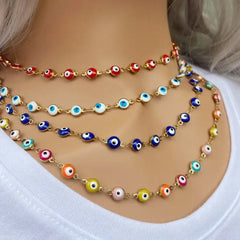 Bohemian Style Body Jewelry Multicolor Eye Necklace Choker Stainless Steel Gold Silver Turkish Evils Eye Layered Necklace
