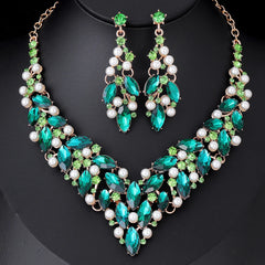 Fashion Pearl Zircon Short Striking Large Statement Crystal Necklace Jewelry Sets
