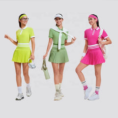 Beauty Girl High Waist Workout Polo T Shirt Pleated Tennis Outfit Dress 2pcs Set Women Plus Size Sports Skirts Golf Clothing