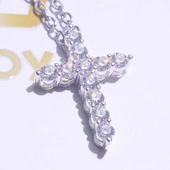 NUOYA 925 Sterling Silver Jesus Cross Pendant Iced Out Moissanite Christian Religious Jewelry White Gold Plated Gift for Women