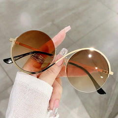 Fashion Round Sunglasses New Women Metal Frames Sun Glasses Gradient Tea Shades Eyewear Female UV400 Eyeglasses De Sol Oculos