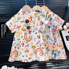 New Fashionable Summer Style Girls' Short Sleeve Shirt Dress Printed Baby Girl Cardigan  Availability