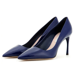 Luxury Elegant  Direct Women Navy Blue Patent Leather Pumps Pointed Toe High Heel   Office Gala