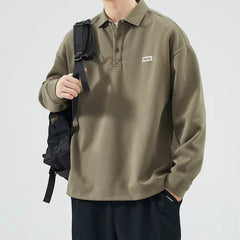 New Autumn Lapel Polo Shirt Tops for Men Japanese Style Simple Long-Sleeved All-Match Pullover Sweatshirt