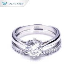 Tianyu Gems Silver Fine Jewelry 18K White Gold Plated Moissanite 925 Sterling Engagement Ring Sets