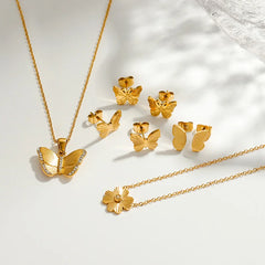 MICCI Stainless Steel 18K Gold Plated Tarnish Free Butterfly Earrings Necklace Simple Gold Jewelry Set Design
