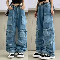 Custom OEM Manufacturer Vintage Pockets Women High Waist Streetwear Baggy Casual LadyLong Parachute Cargo Pant Women Trousers