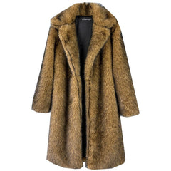 Women's Luxury Thick Long Plush Fox Faux Fur Turn-down Collar Overcoat Winter Fashion Casual