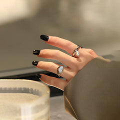 2025 Elegant 925 Sterling Silver Open Ring with Teardrop Freshwater Pearl Charm Minimalist Modern Jewelry for Women Gift