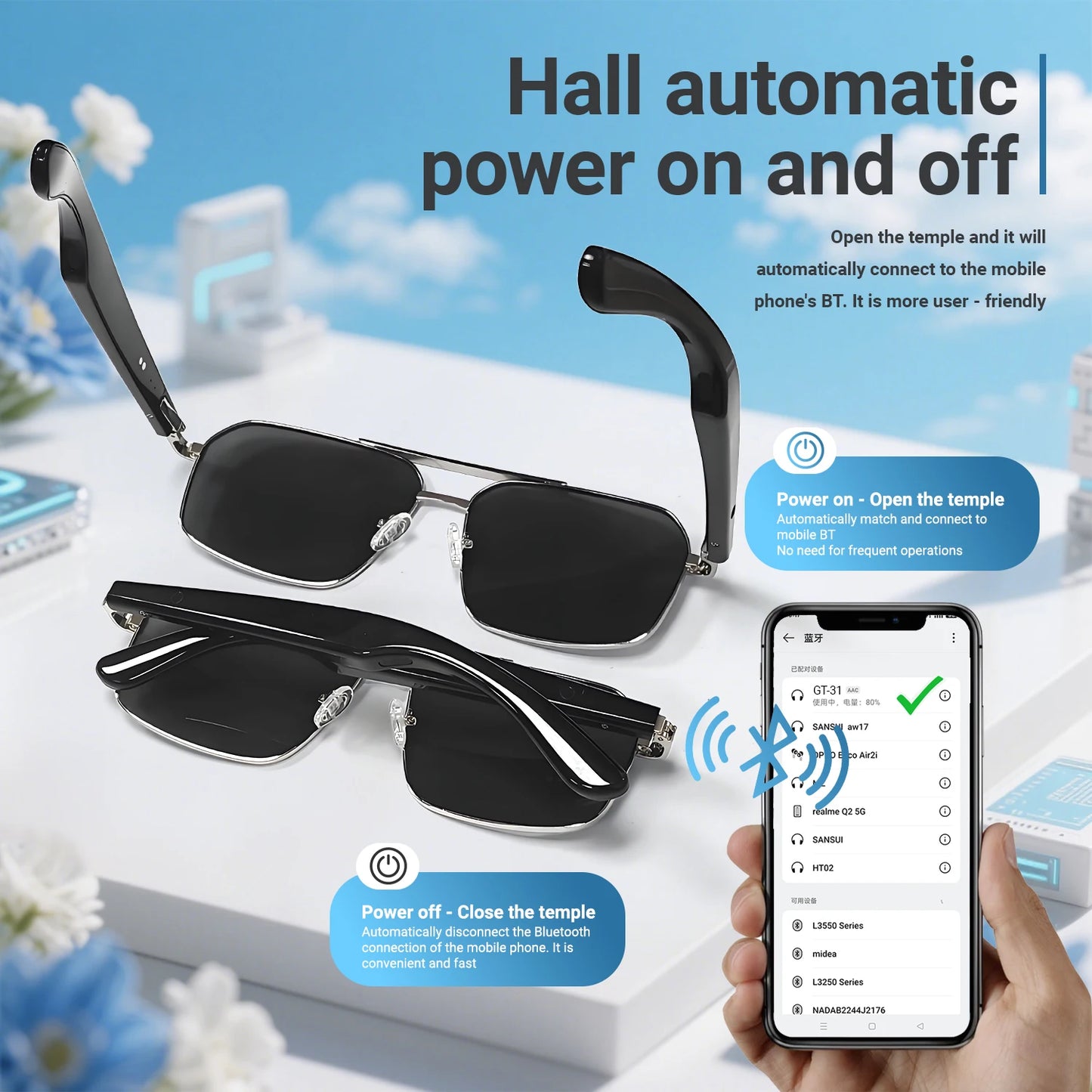 Pilot audio sunglasses auto connect