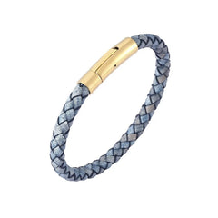 High Quality Non Tarnish PVD 18K Gold Plated Stainless Steel Bracelet Fashion Hand Woven Genuine Leather Cuffs Bracelet