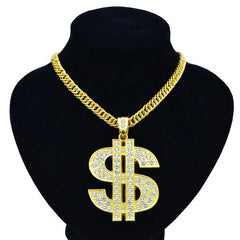 Large Alphabet Zircon Hip Hop Iced Moissanite 1 Dollar Sign Pendant Cuban Gold Plated Stainless Steel Link Chain Necklace