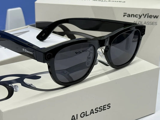 MCROONS dual camera smart sunglasses glossy black