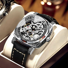 2025 OEM ODM Luxury Top Quality Automatic Mechanical Watch Hollow Out Dial Leather Band Men's Business Watches