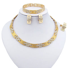 Brazil Gold-Plated Jewelry Set Wholesale Fashion Small Necklace Bracelet Earring Ring Set Holiday Party Wear Zircon Jewelry Sets