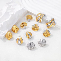 Fashionable Stainless Steel Jewelry Wholesale 18K Gold Plated Shell Tree Wing Fine Two Tone Stud Earrings for Women's Party Wear