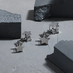 3D Star Shape 925 Sterling Silver Ear Cuffs Layered Hollow Design for Women and Men Stylish No Piercing Jewelry