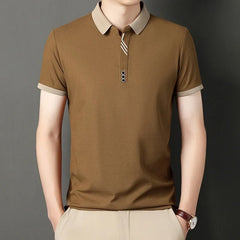 New Arrival Men's Golf Short-Sleeve for Polo Shirts Woven Fabric Solid Design Leisure Loose Fit Plus Size Short-Sleeve Shirt