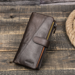 Contact's Genuine Leather RFID Wallet Men Phone Wallet Coin Card Holder Long Leather Clutch Wallet for Men