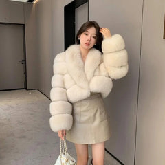 European American Imitation Fur Women's Short Coat with Large Fur Collar New Cotton Filled Winter Coat Button Decoration Size XL