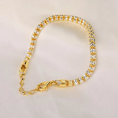 NUOYA Fine Jewelry S925 Sterling Silver Chain Link Bracelet 4mm Gold Plated Fine Chain Adjustable Bracelets for Women