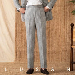 Men's Italian Long Pants Cotton Linen High-Waisted Straight Breathable Casual Work Clothing Light Mature Retro Suit