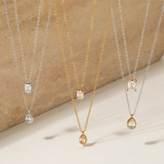 MICCI Stainless Steel 18K Gold Plated Waterproof Jewelry Non Tarnish Double Layer Zircon Pendant Necklace