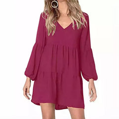 Wholesale Plus Size Undefined Custom Women Clothes Summer Tunic Dress V Neck Simple Loose Flowy Swing Shift Elegant Dress Women