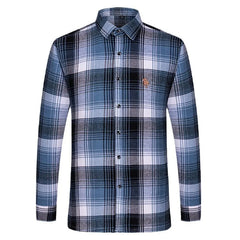 Men's New Long-Sleeved Casual Business Plaid Shirt 100% Cotton Embroidery Horsemark Non-Ironing Formal Anti-Wrinkle ODM Supply