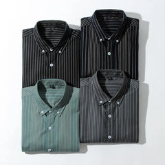 Men's 100% Cotton Classic Striped Shirts High Quality Stand Collar Anti-Wrinkle Satin Woven Twill Autumn 3XL Size