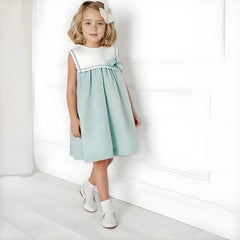 Custom Children Frocks Summer Luxury Cotton Baby Girls Dress Sleeveless Sailor Collar Bow Outfits for Kids 12 Months Solid Linen
