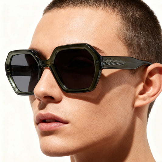 MCROONS Handmade Retro Square Acetate Sunglasses, UV400 TAC Lens, Unisex