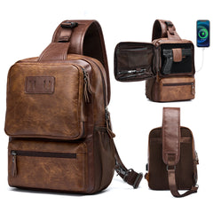 MOYYI Wholesale Brown Vintage Waist Bag Waterproof PVC Leather Cycling Chest Bags for Men Travel Sling Bags