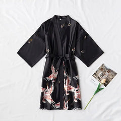 Wholesale Ladies Printed Silk Satin Pajamas Summer Kimono Nightwear Knee Length Half Sleeve Sexy Animal Anime Pattern for Autumn