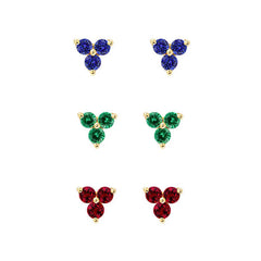 Gemnel Blue Sapphire Trio Zircon Fashion Jewelry 925 Silver Cz Studs Earrings