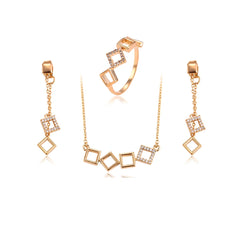 Xuping New Style Factory Price Personalized square Shaped Three Set Wedding Jewelry Set