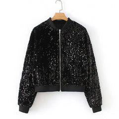 Wholesaler Fashion Long Sleeve Clothing Solid Color Baseball Zipper Sequin Winter Varsity Custom Lady Women's Jackets