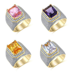 Unique Alternative Big pink Engagement Zircon Brass Gold Plated Jewelry Gemstone Rings Set for Men