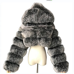 Faux Fur Ski Coat Slim High Waist Elegant Faux Fur Overcoat European & American Style Short Coat Ski Jacket