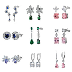 Jiangyuan Hypoallergenic Rhodium Plated Sterling Silver Jewelry Post Created Sapphire CZ Stud Earrings for Women