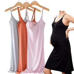 Summer Maternity Singlet Dress Spaghetti Breastfeeding Dress Sleeveless Pregnant Night Gown Stock