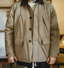 Men's American Retro Hunting Jacket Cotton Jacket Thick Collar Warm Cotton Jacket Autumn and Winter Coat