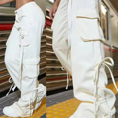 Custom Clothing Manufacturer Vintage Pockets High Waist Streetwear Baggy Casual Lady Long Parachute Cargo Pant for Women Trouser