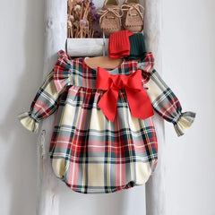 Tartan Pattern Ruffled Design Infant Romper Classic Plaid Christmas 100% Cotton Autumn Rompers Clothing  Custom