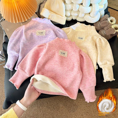Girls' Solence Winter New Style Plush and Thick Girls' Warm Solence Baby T-shirt Top Children's Clothing