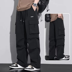 Men's Casual Cargo Baggy Trousers Custom Mid-Waist Loose Fit with Multiple Pockets Light Weight Straight Leg