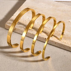 5mm  Custom Engrave Stainless Steel Expandable Open Cuff Bangle Non Tarnish 18k Gold Plated Cuff Men Bracelet Bangle